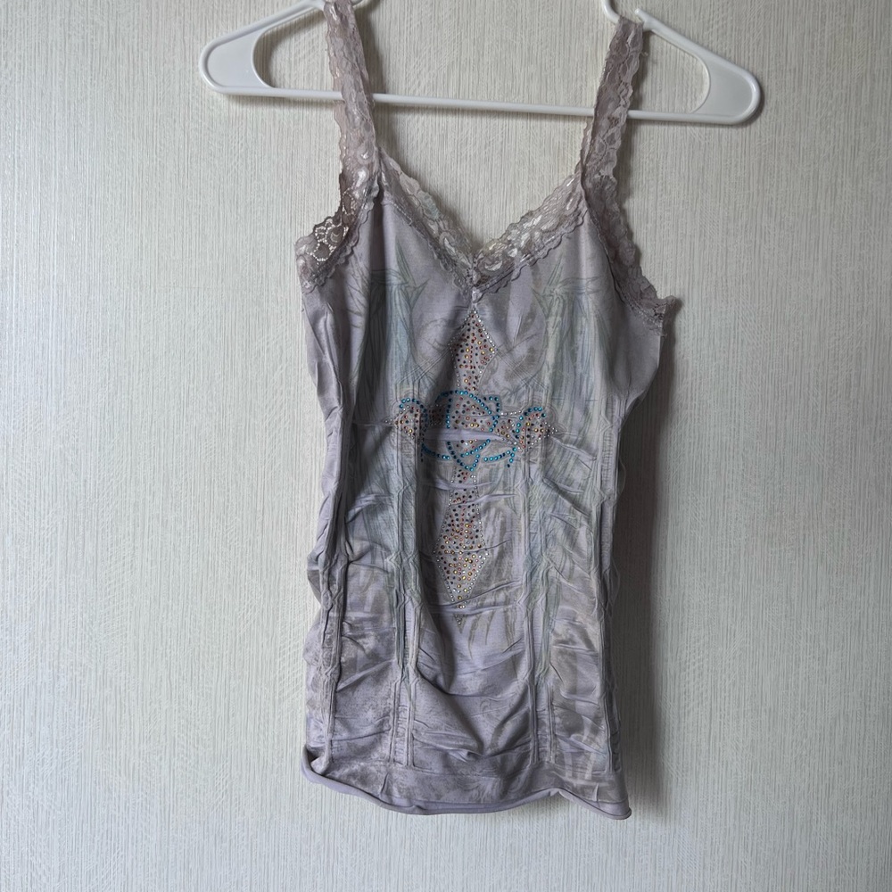 Grey tank with cute rhinestone detail!